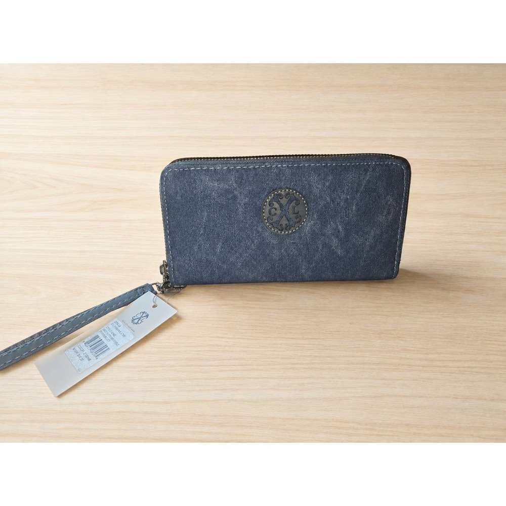 CXL by Christian Lacroix Ames PU Denim Double Zipper Wristlet Wallet NWT